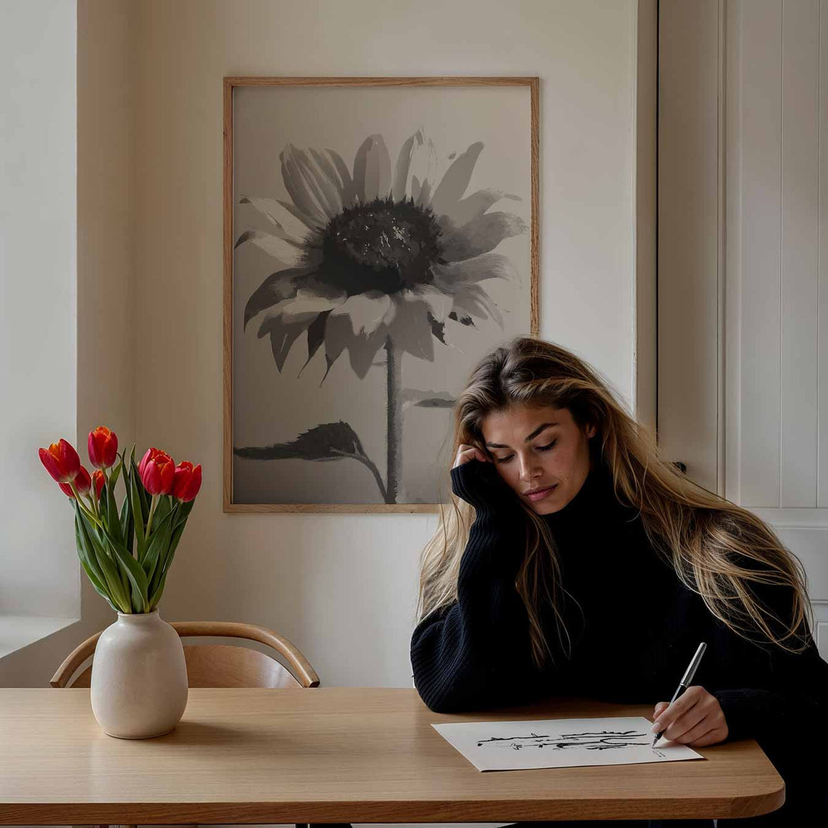 Elegante Zonnebloem – bloemen poster als moderne staande wanddecoratie