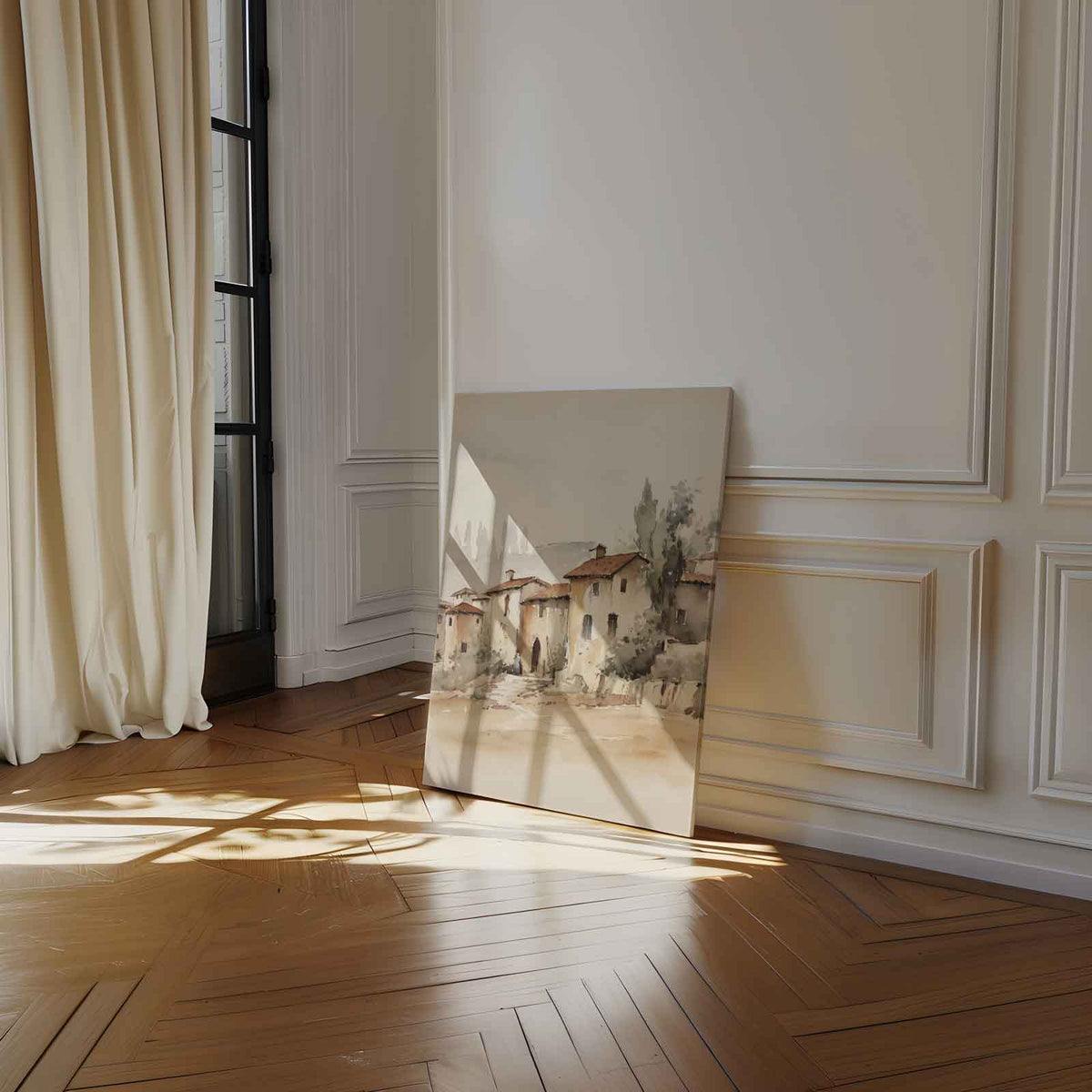 Dromerige Toscaanse Dorpstafereel – plexiglas wanddecoratie in portret formaat