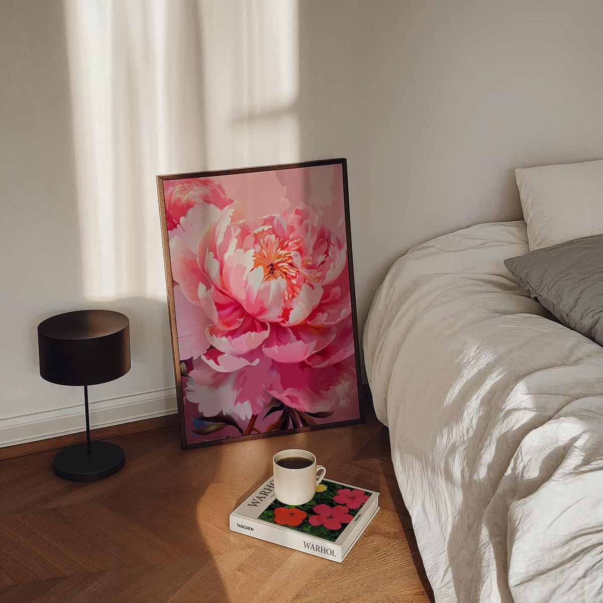 Romantische Pioenrozen – staande bloemen wanddecoratie van WallArtistic