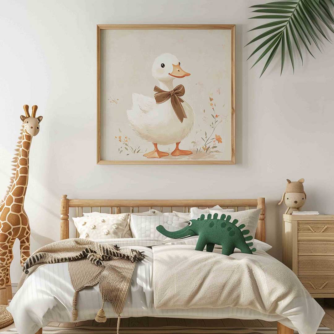 Eend met strik – vierkante kinderkamer wanddecoratie van WallArtistic