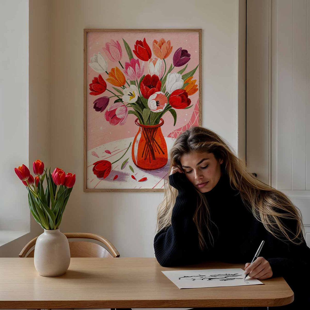 Vrolijke Tulpenbloesem – bloemen poster als moderne staande wanddecoratie