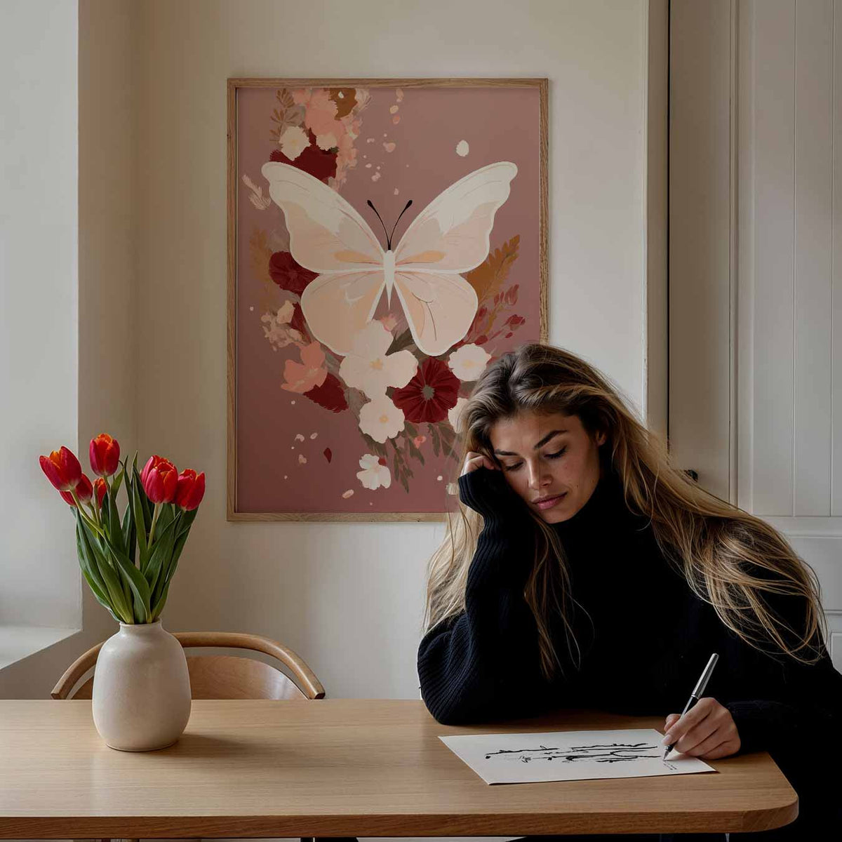 Vlinder & Bloem Bloemenpracht – zomer poster als frisse staande wanddecoratie