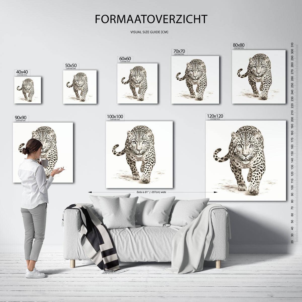 Luipaard in beweging – vierkante muurposter met dierenthema