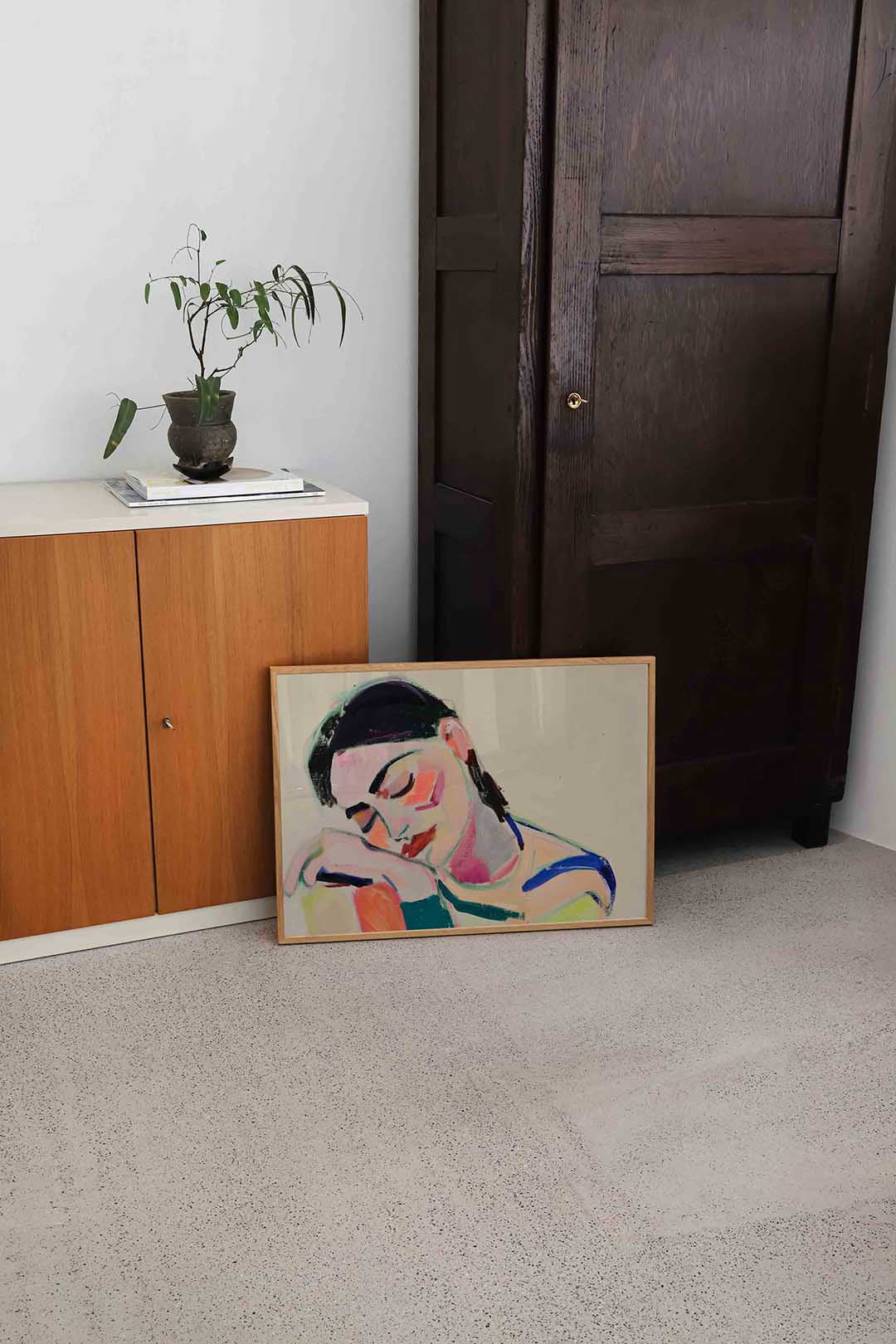 Dromende vrouw – hedendaagse illustratie als liggende poster