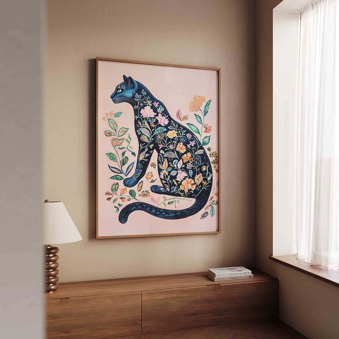 Bloemenkat – dierenillustratie als portret poster