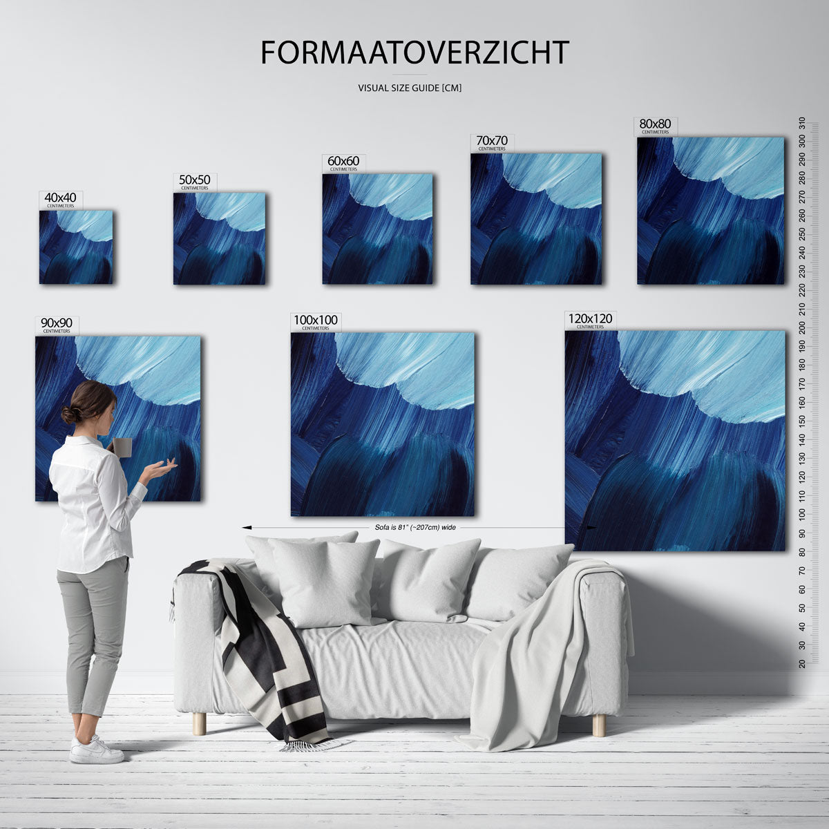 Blauwe penseelstreken – vierkante muurposter met artistieke uitstraling