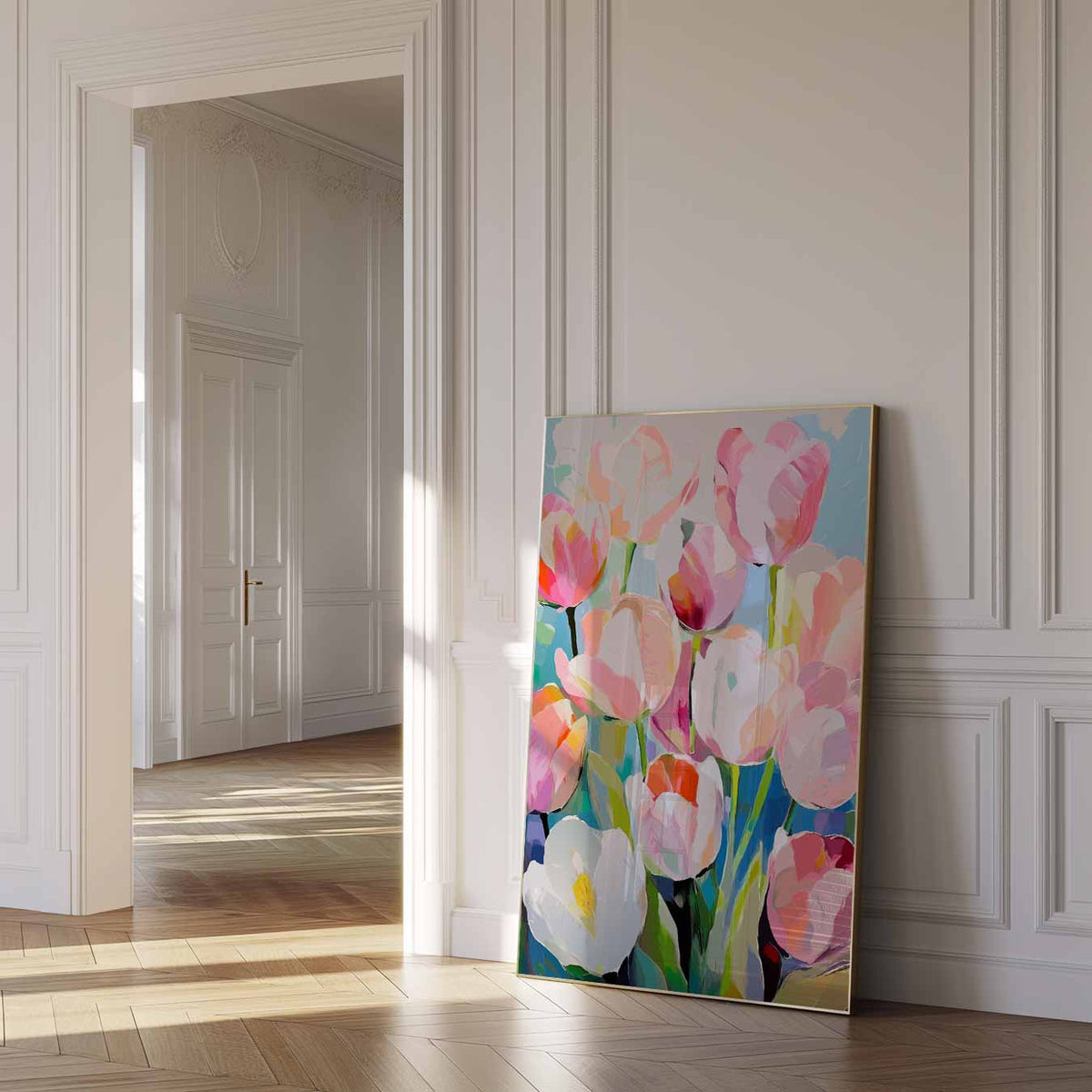 Kleurrijke Tulpenpracht – zomer poster als frisse staande wanddecoratie