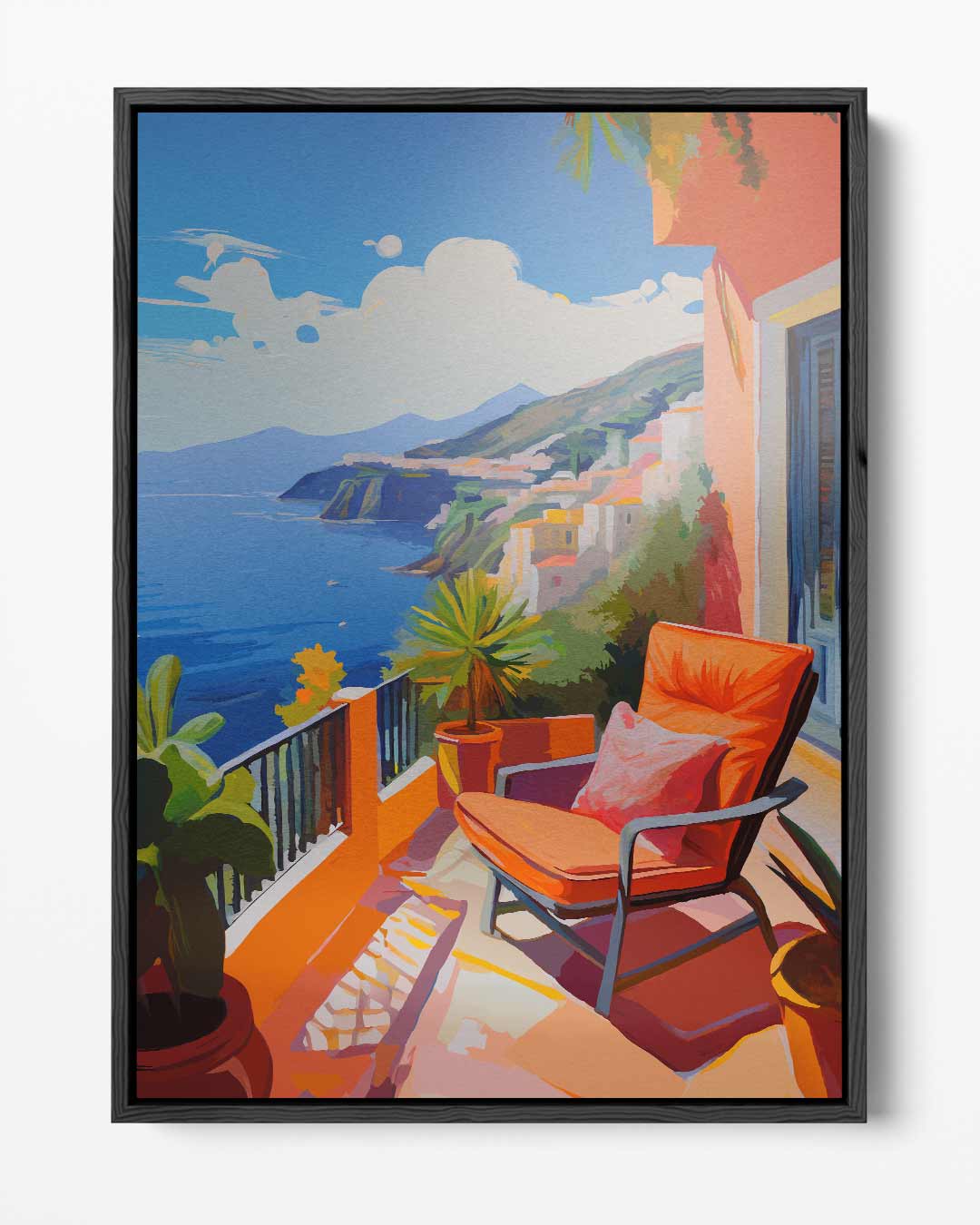 Zonovergoten Balkon aan Zee – portret kunstwerk als wanddecoratie