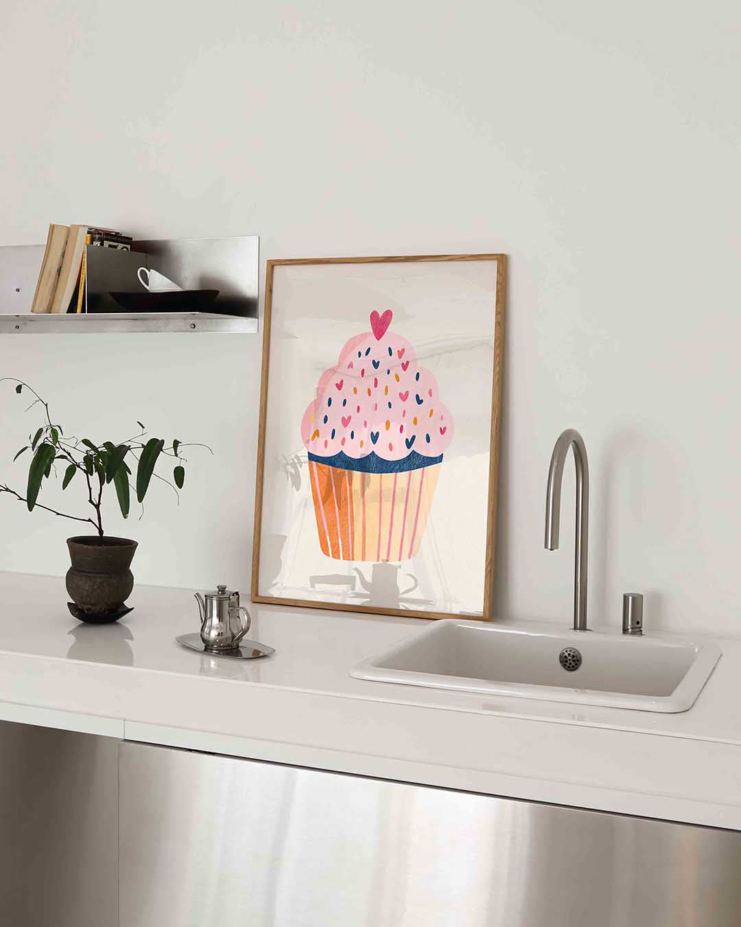Cupcake met hartjes – keukenposter in staand formaat