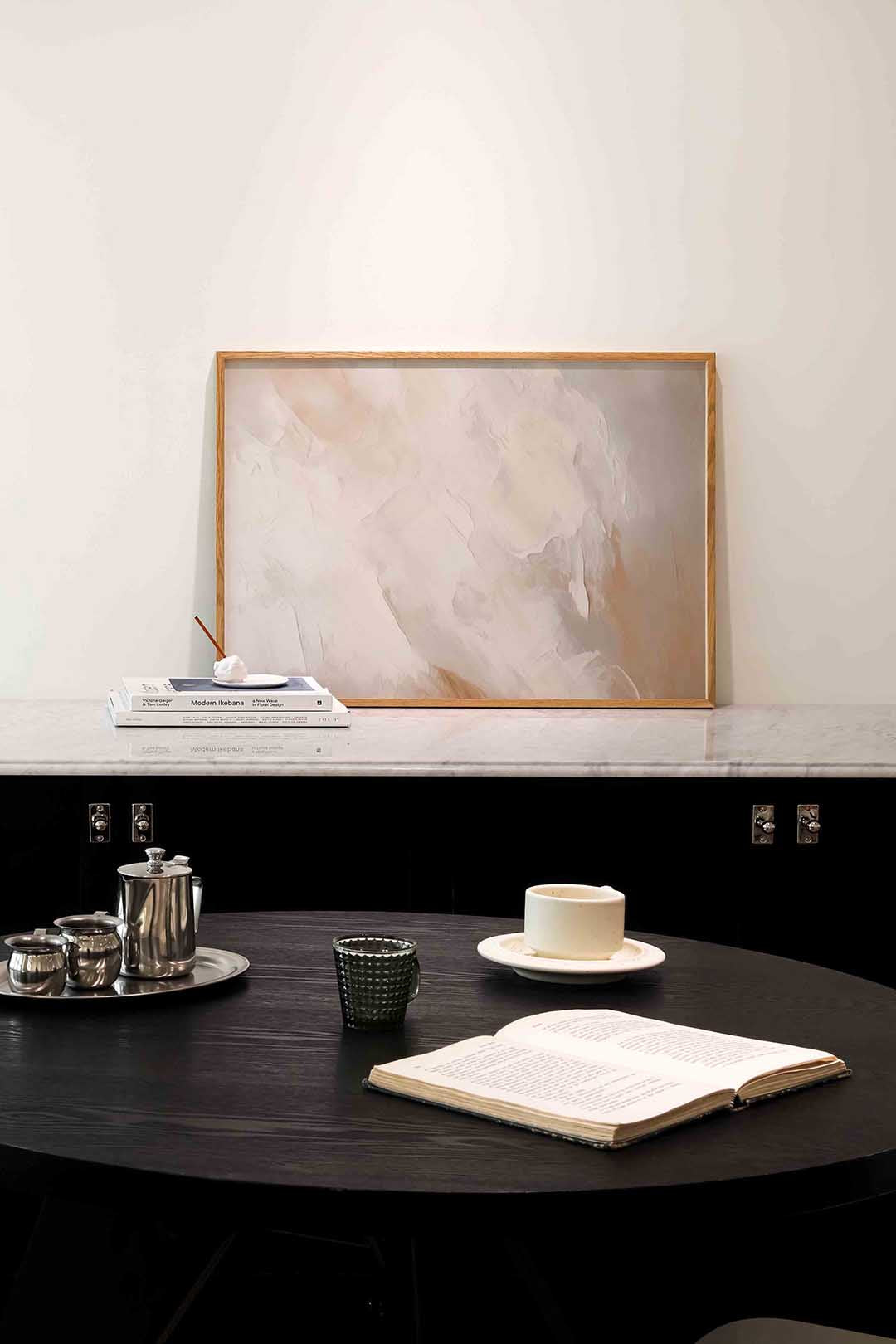 Abstracte beige en witte – abstracte poster in liggend formaat