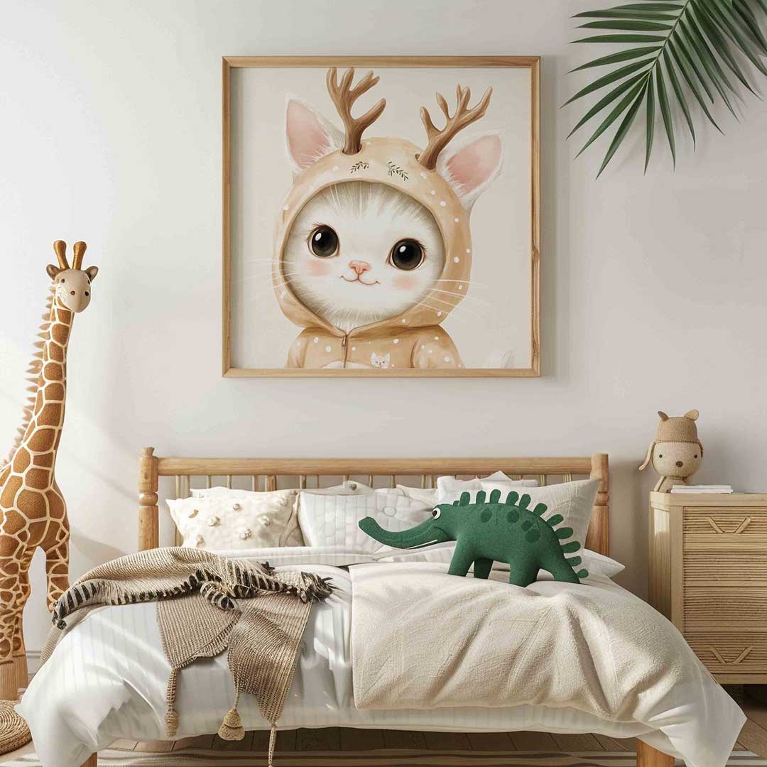 Kat met gewei – vierkante kinderkamer wanddecoratie van WallArtistic