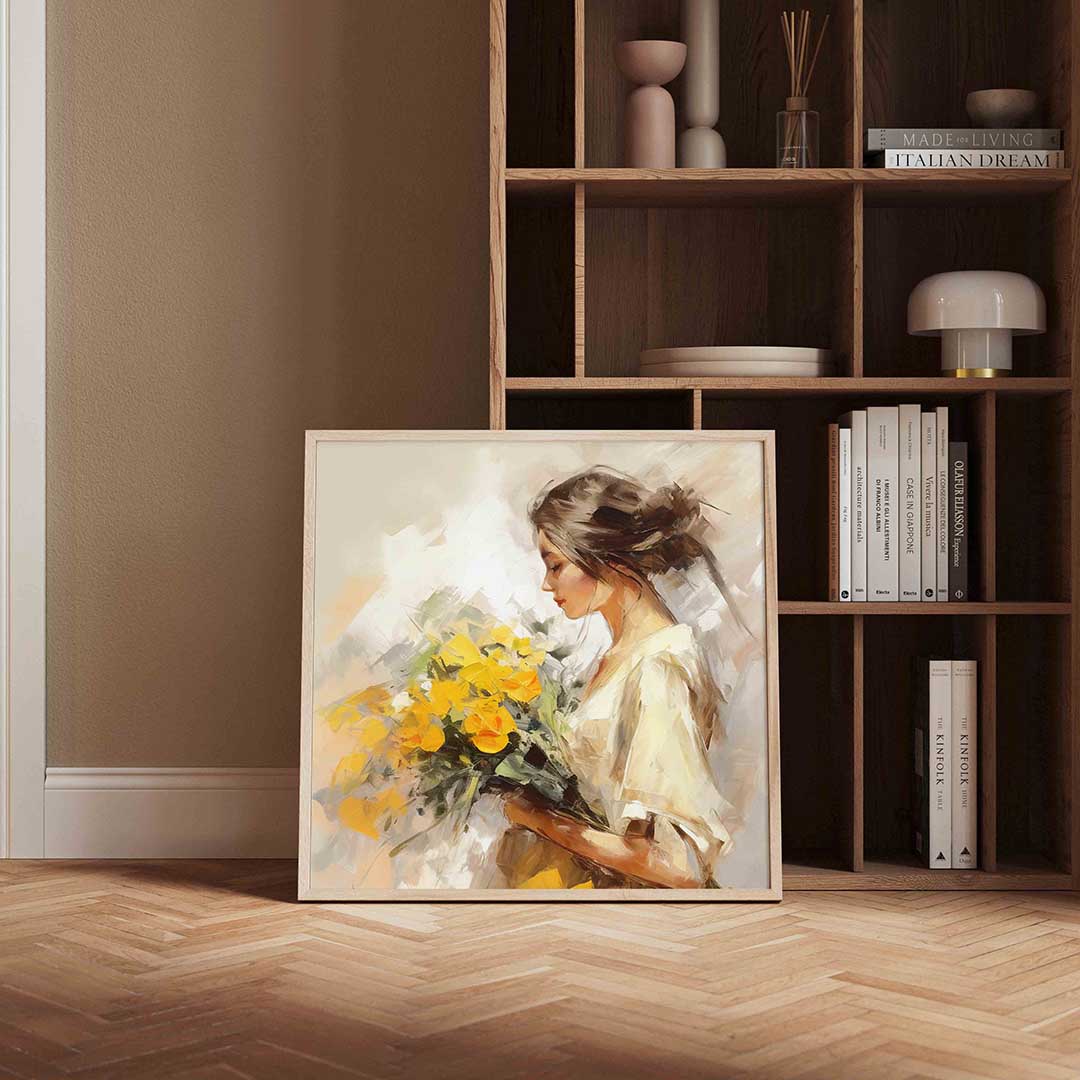 Vrouw met bloemen – portret poster in vierkant formaat