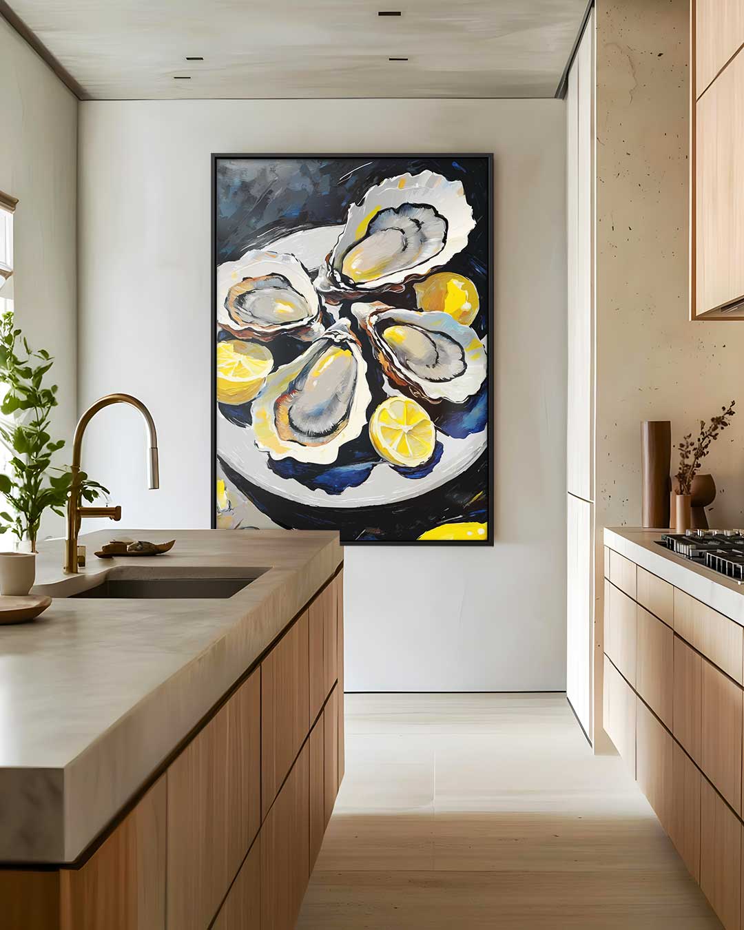 Schilderij van Oesters en Citroenen – staand kunstwerk voor modern interieur