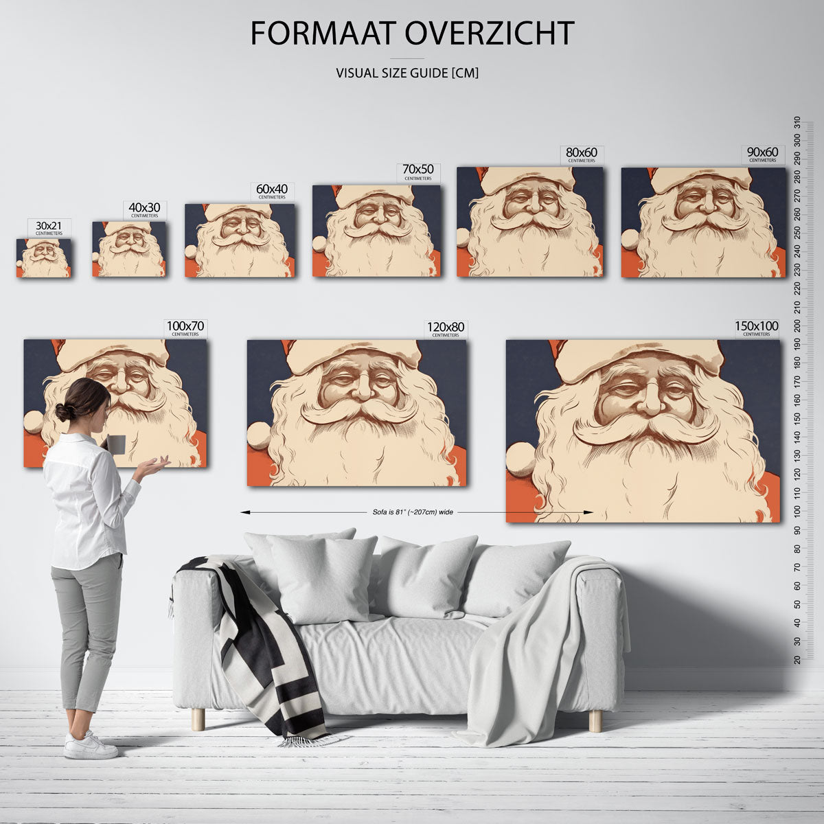 Kerstman portret – landscape muurposter met eigentijdse illustratie