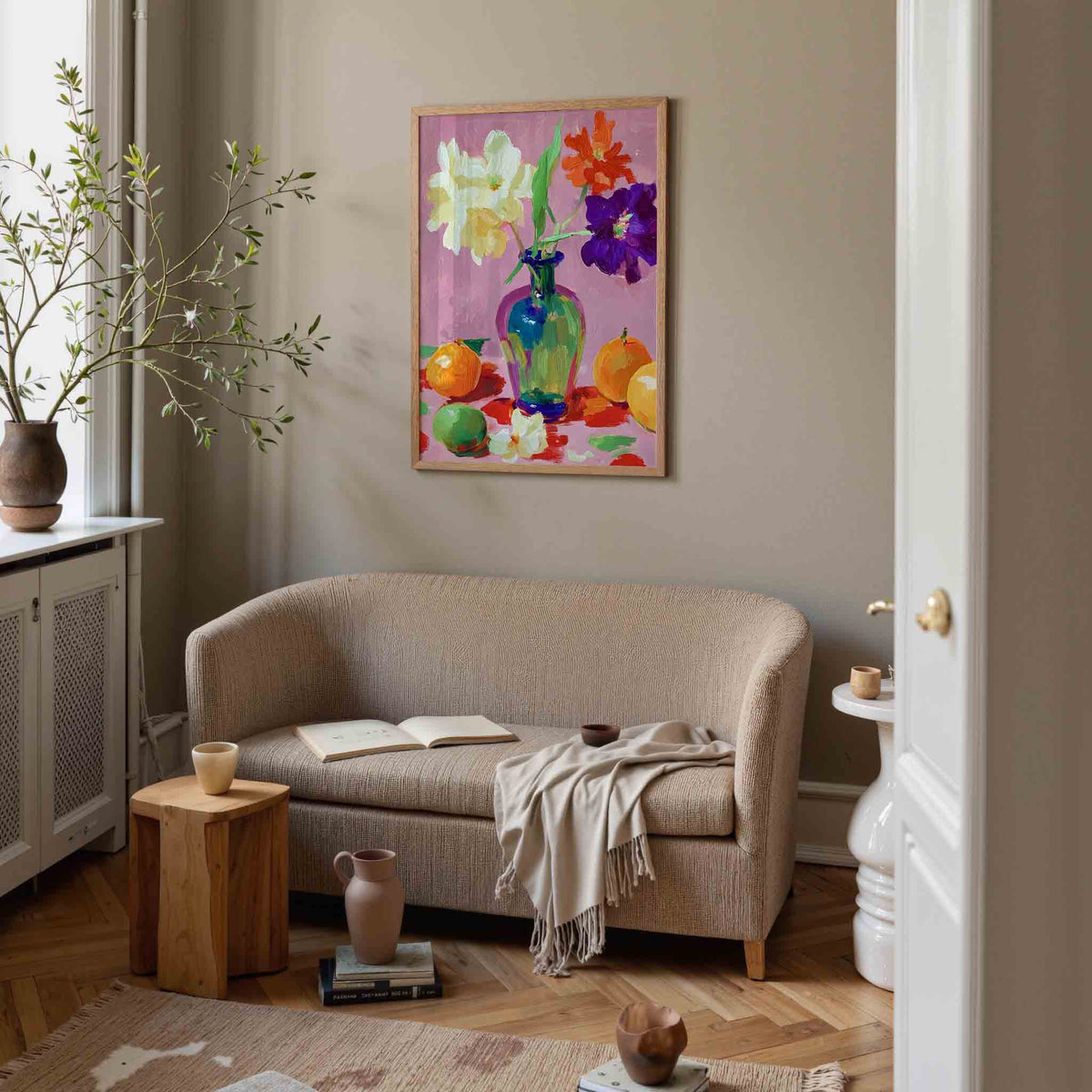 Bloemen en fruit – illustratie poster in staand formaat
