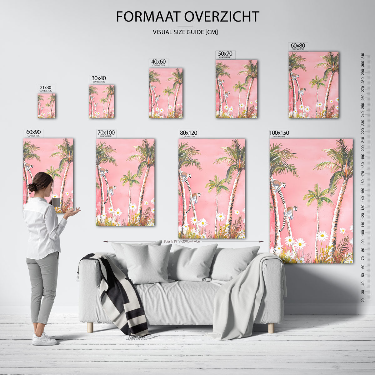 Lemuren en palmbomen – staande muurposter met hedendaagse illustratie