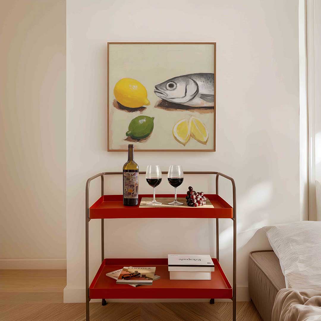 Vis en citrus – vierkante keuken wanddecoratie van WallArtistic