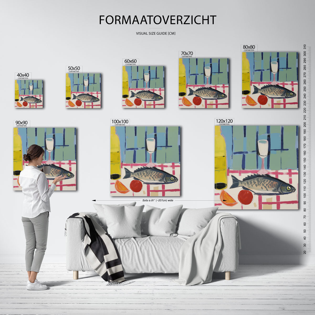 Vis en glas op tafel – vierkante muurposter voor keuken of eethoek