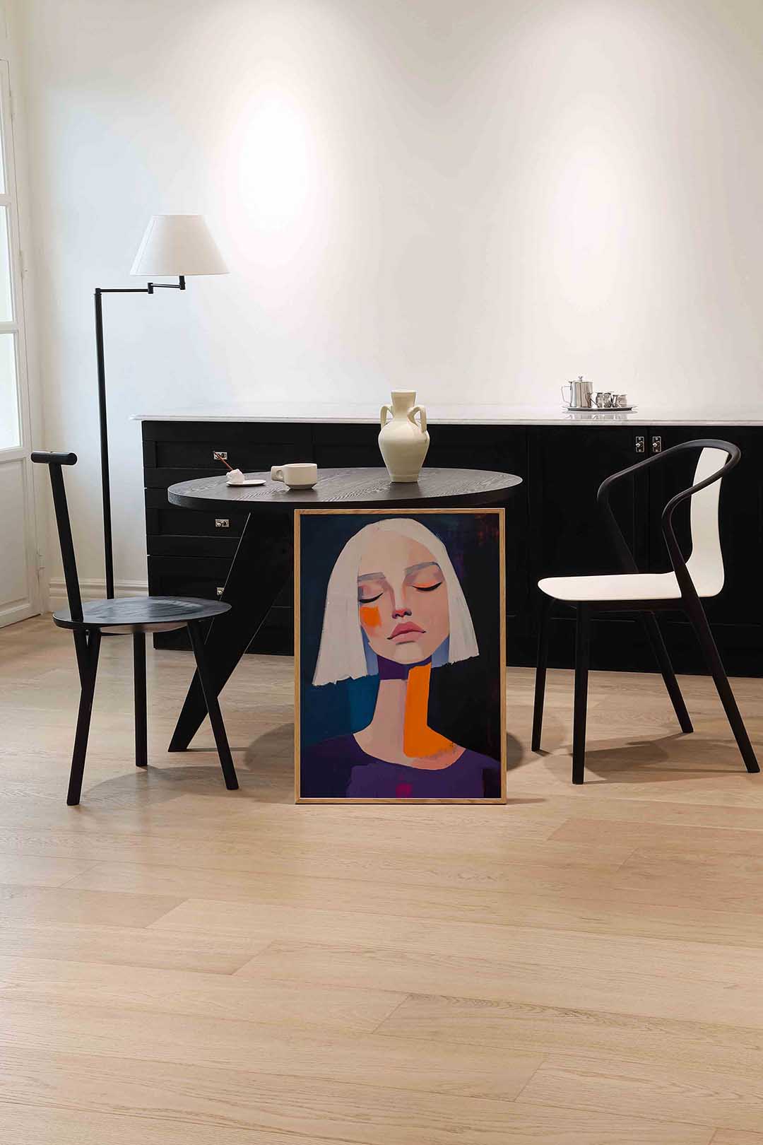 Vrouw met witte haren – moderne wandkunst als portret poster