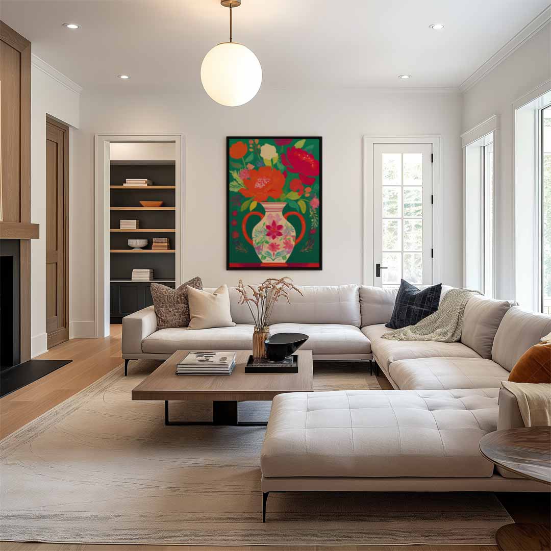 Bloemrijk Binnentuin – canvas wanddecoratie in portret formaat