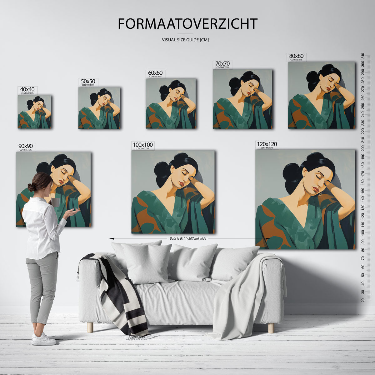 Vrouw met gesloten ogen – vierkante muurposter met kleurrijke illustratie