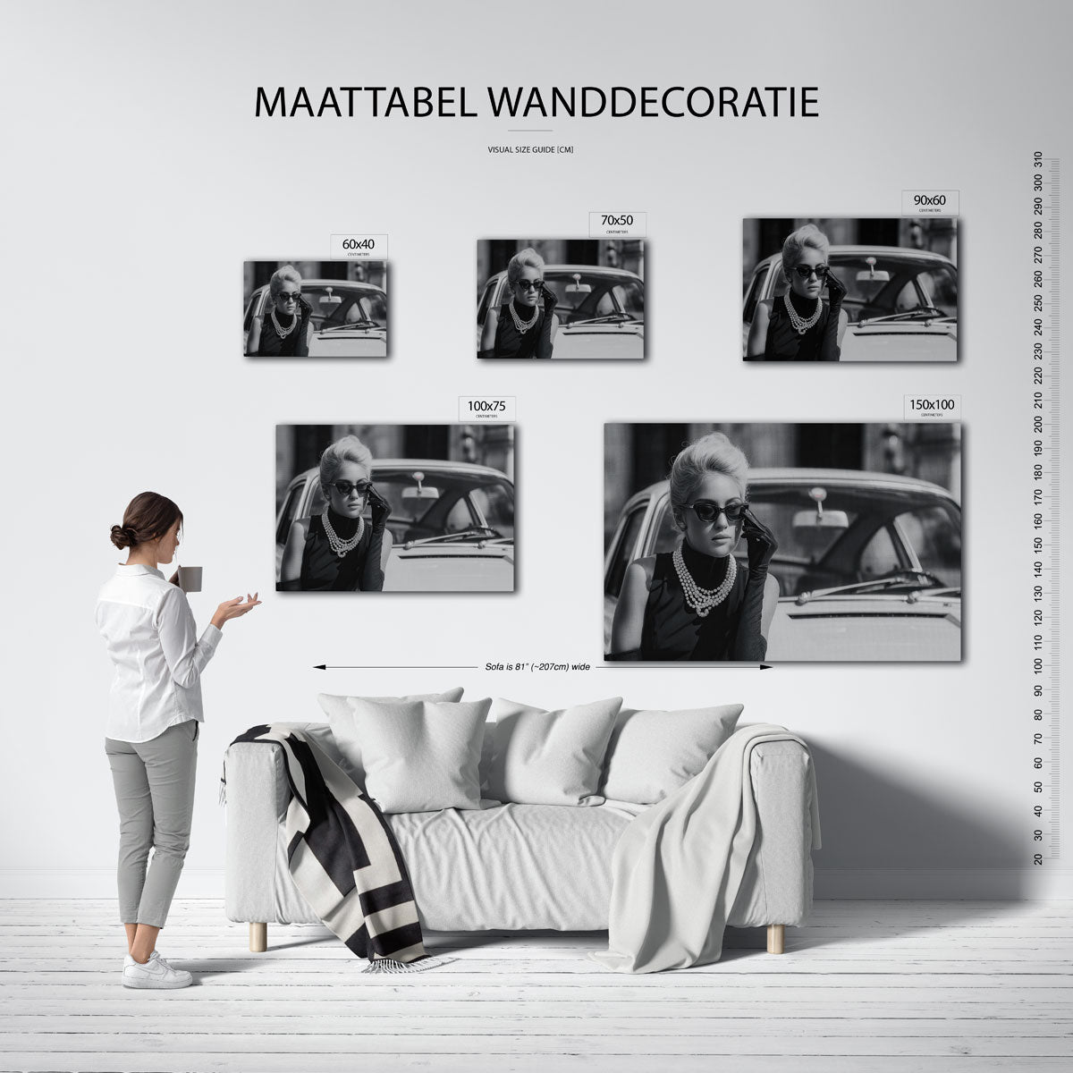 Vrouw en auto – moderne liggende wanddecoratie