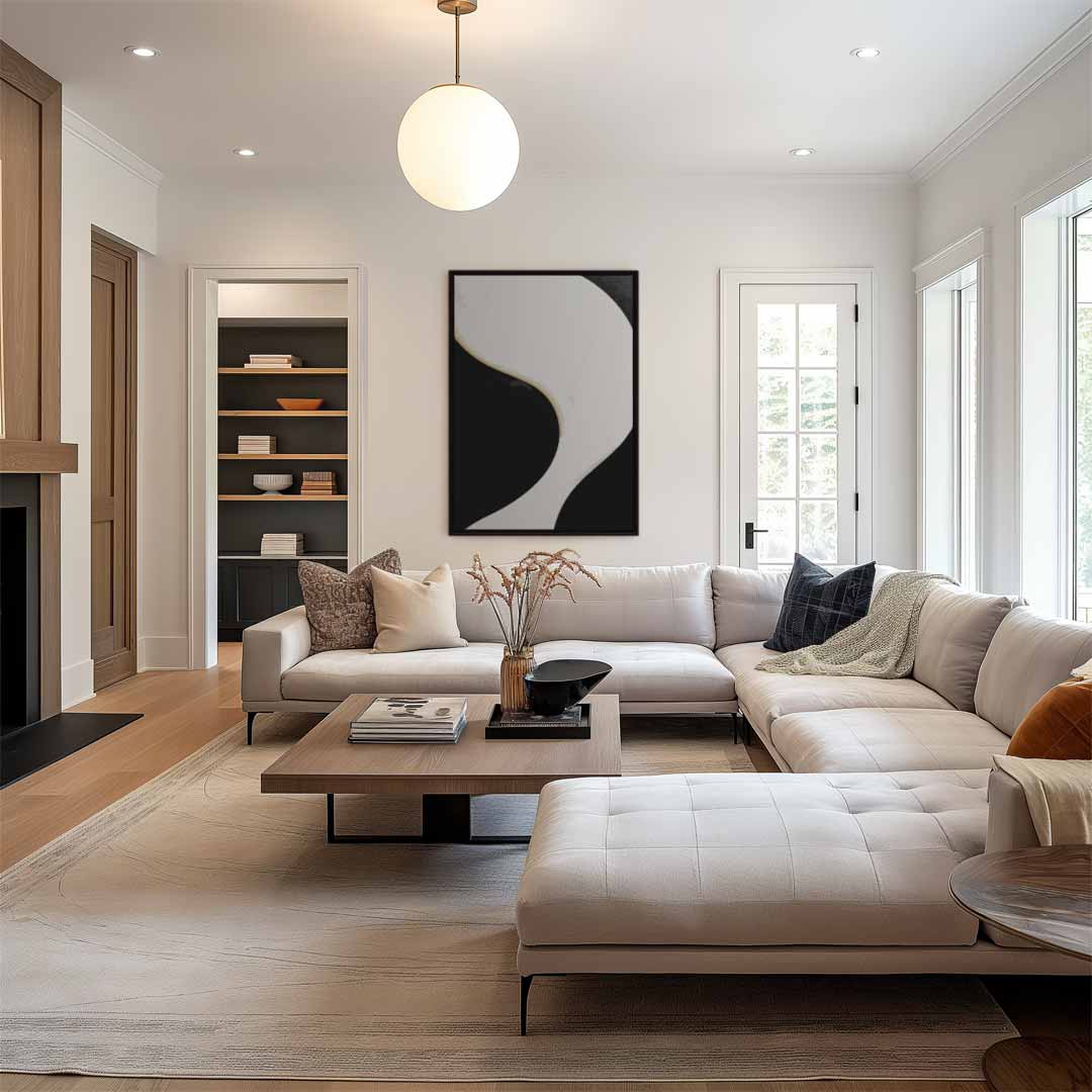 Sierlijke Golven in Zwart-Wit – staand kunstwerk voor modern interieur