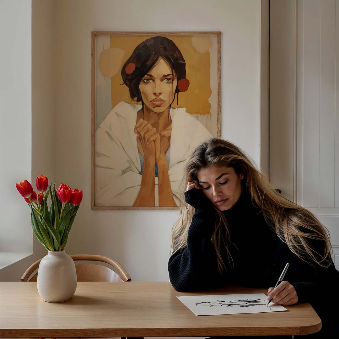 Tedere Portretillustratie – staande vrouwelijke wanddecoratie van WallArtistic
