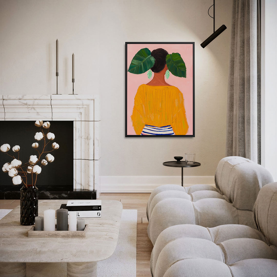Vrouw met bladeren – staand wanddecoratie kunstwerk