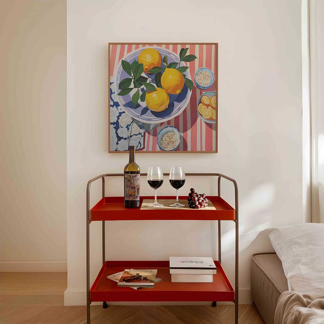 Citroenen op schaal – vierkante keuken wanddecoratie van WallArtistic