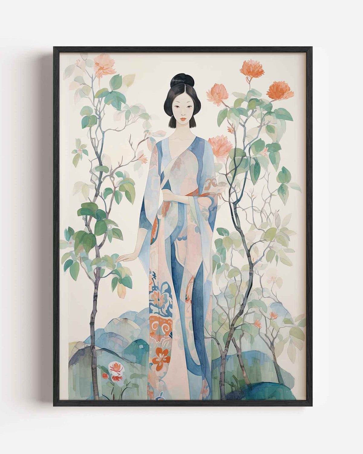 Vrouw in kimono – Aziatische portret poster als wanddecoratie