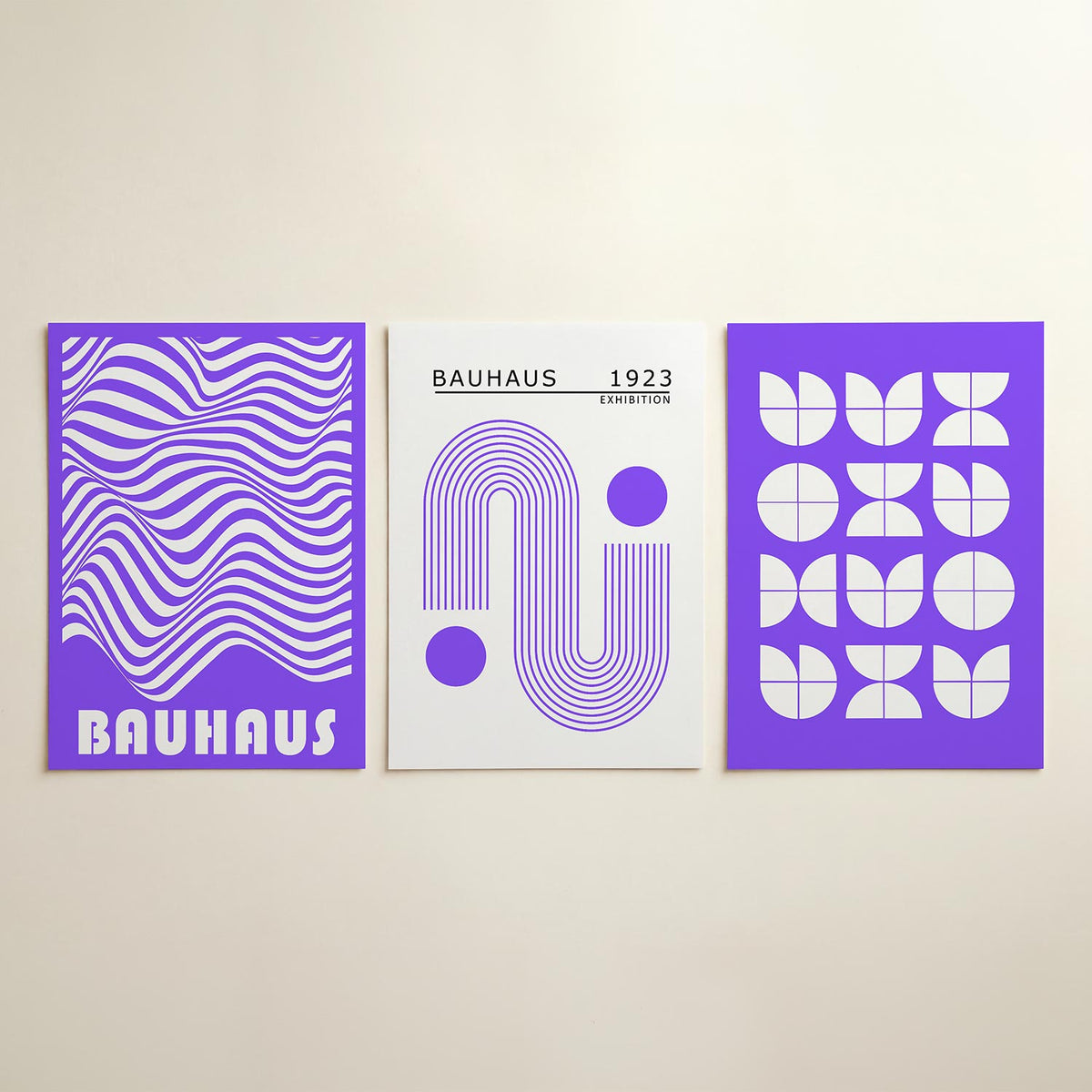 Golvend lijnenspel posterset – detailweergave – deze posterset in drie delen toont vloeiende, golvende