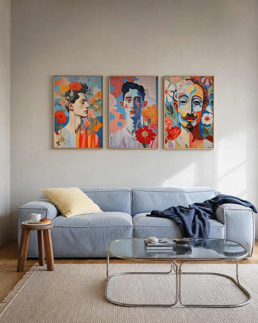 Bloemen en portret posterset – tweede productweergave – een kleurrijk portret met levendige bloemen