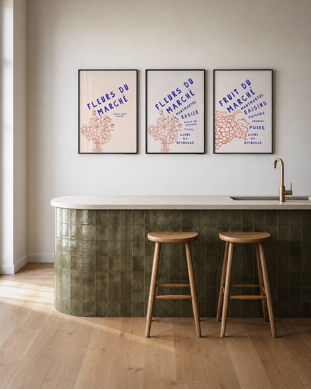 Bloemen en letters – een speelse compositie van blauwe letters en een lijntekening van bloemen op – weergave 2