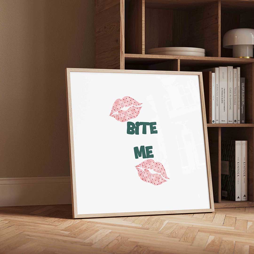 Bite me – vierkante Pop Art wanddecoratie van WallArtistic