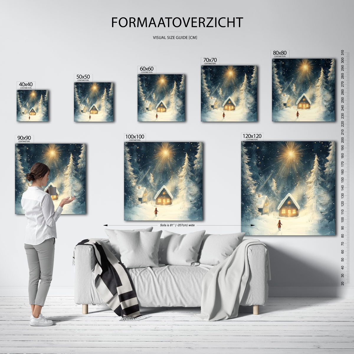 Winterlandschap met huisjes – vierkante muurposter voor de kinderkamer