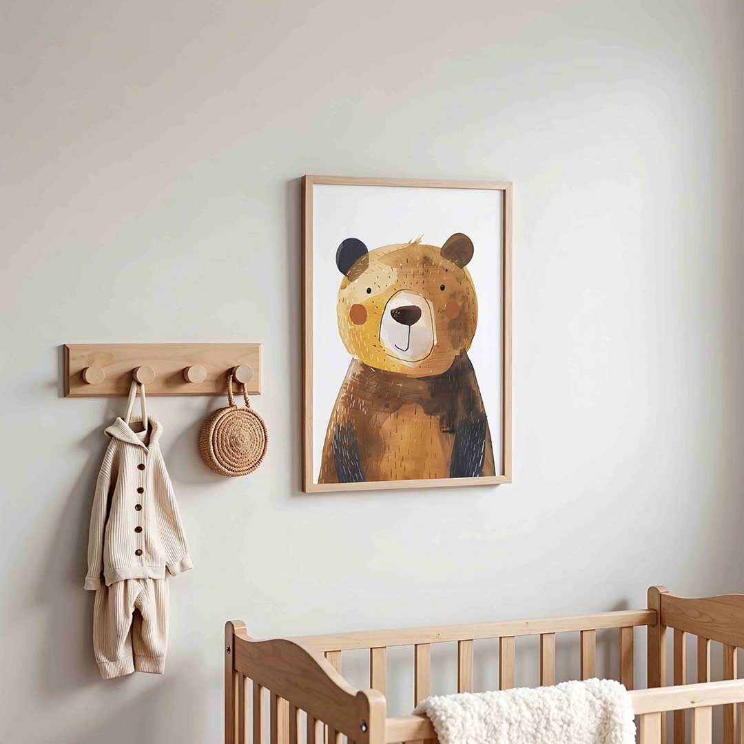 Bruine beer – kinderposter in staand formaat