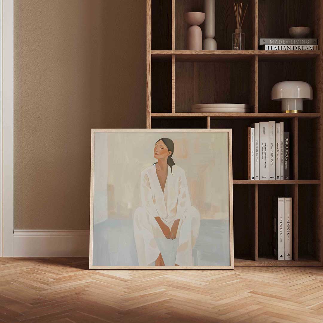Zittende vrouw – vierkante design wanddecoratie van WallArtistic
