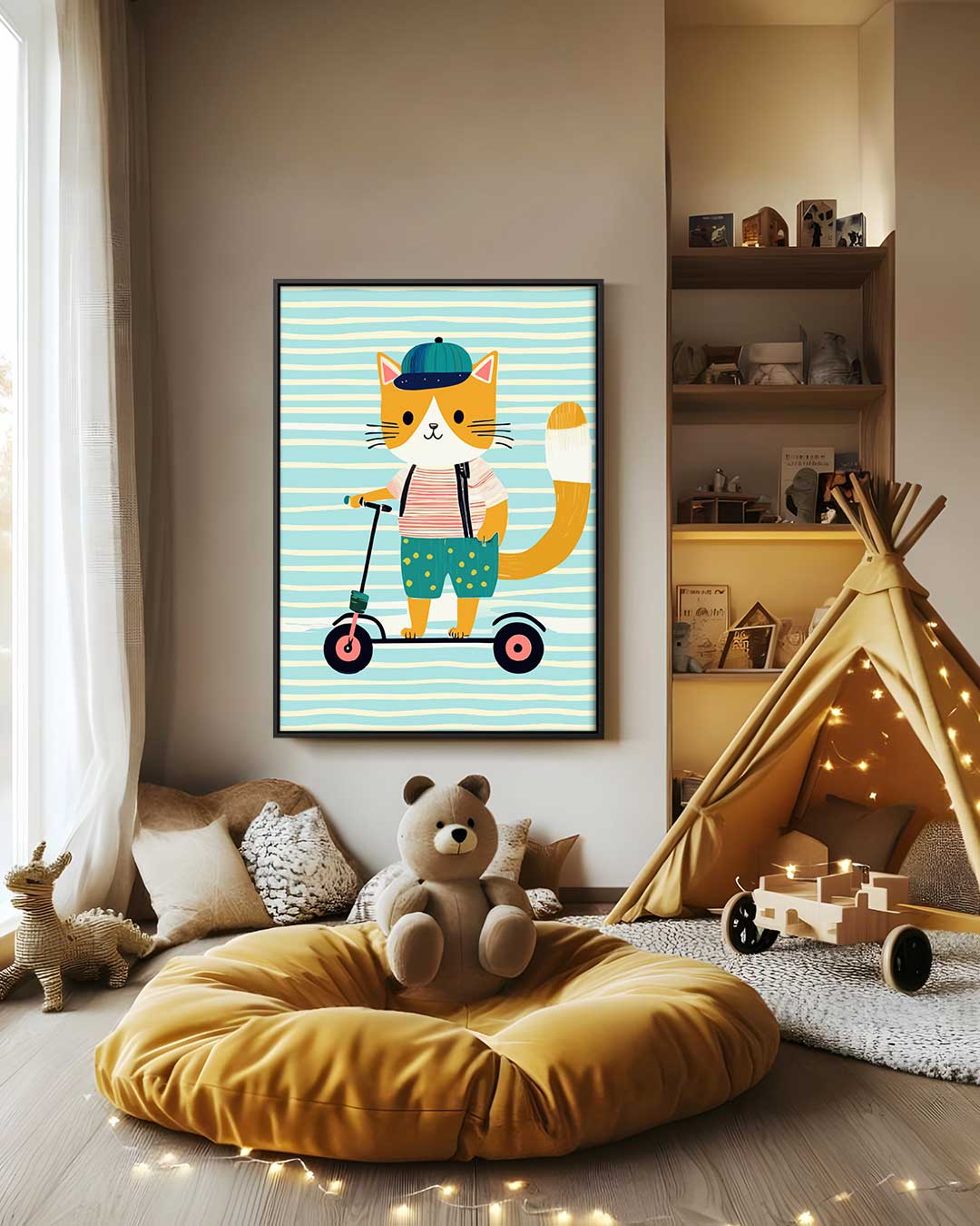 Stoere Kat op Step – modern portret kunstwerk van WallArtistic