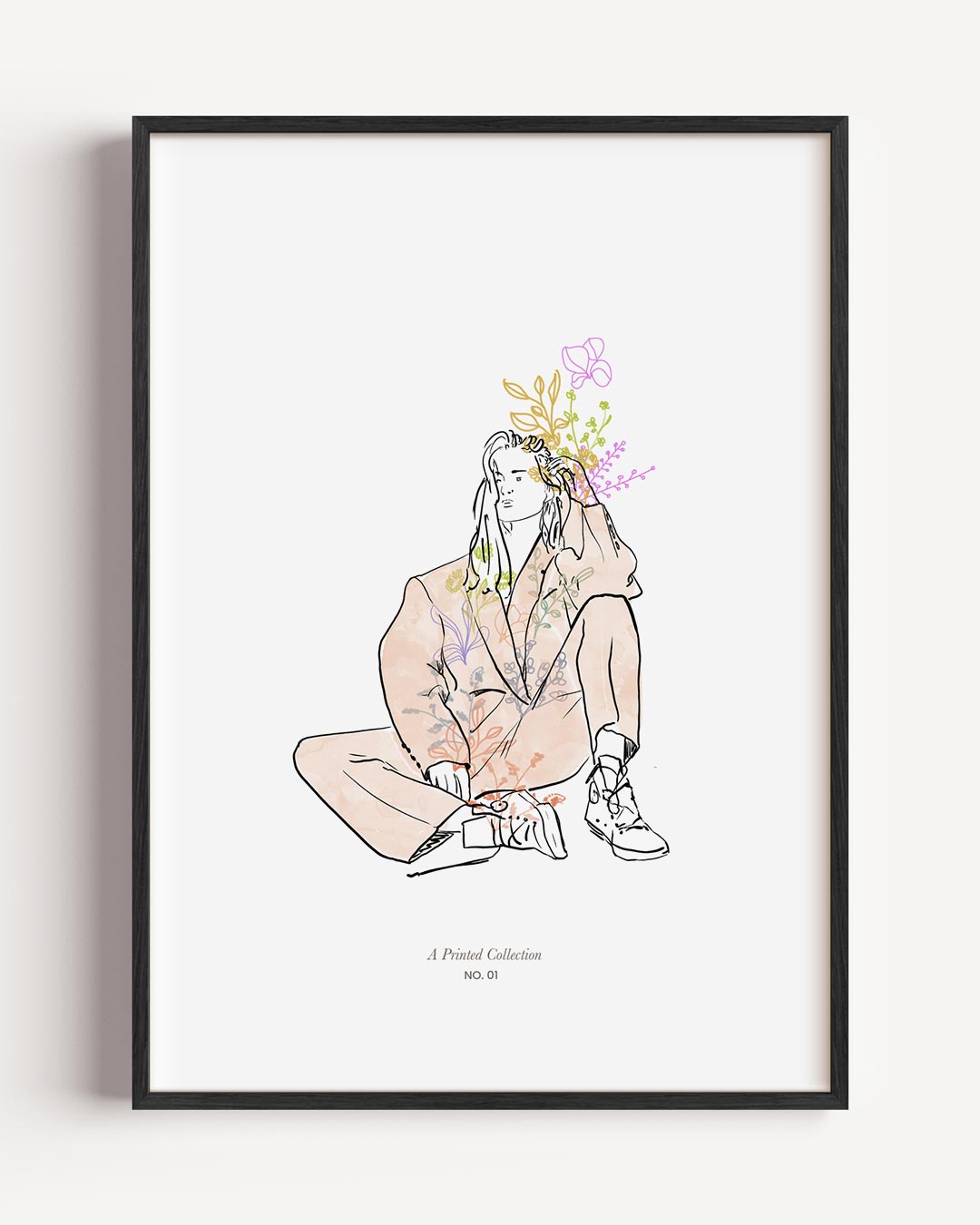 Vrouwelijke Bloemenillustratie – lijntekening portret poster als wanddecoratie