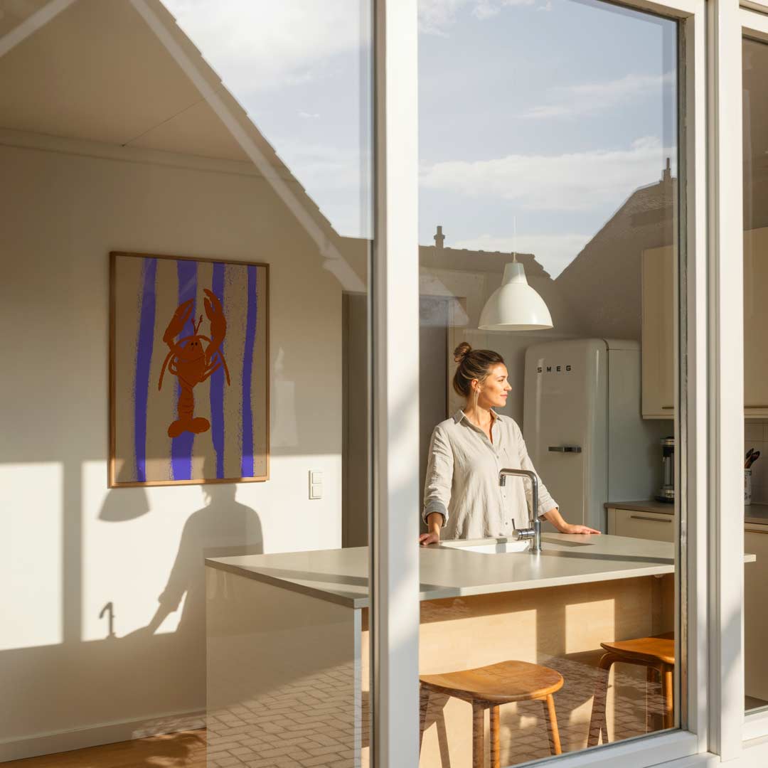 Vrolijke Kreeft Kunstposter – keukenposter in staand formaat