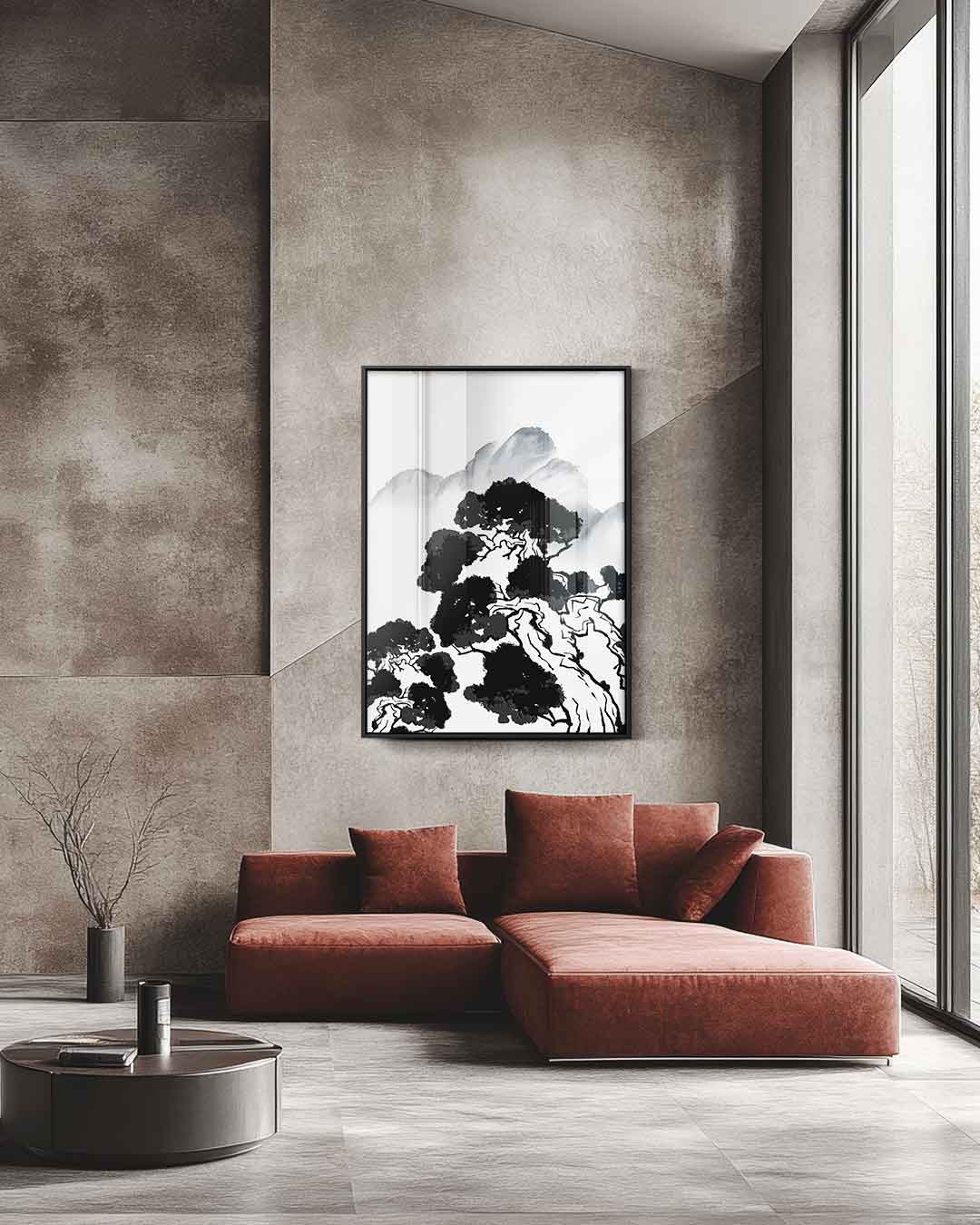 Berglandschap in Oosterse Stijl – staande wandkunst voor woonkamer of interieur