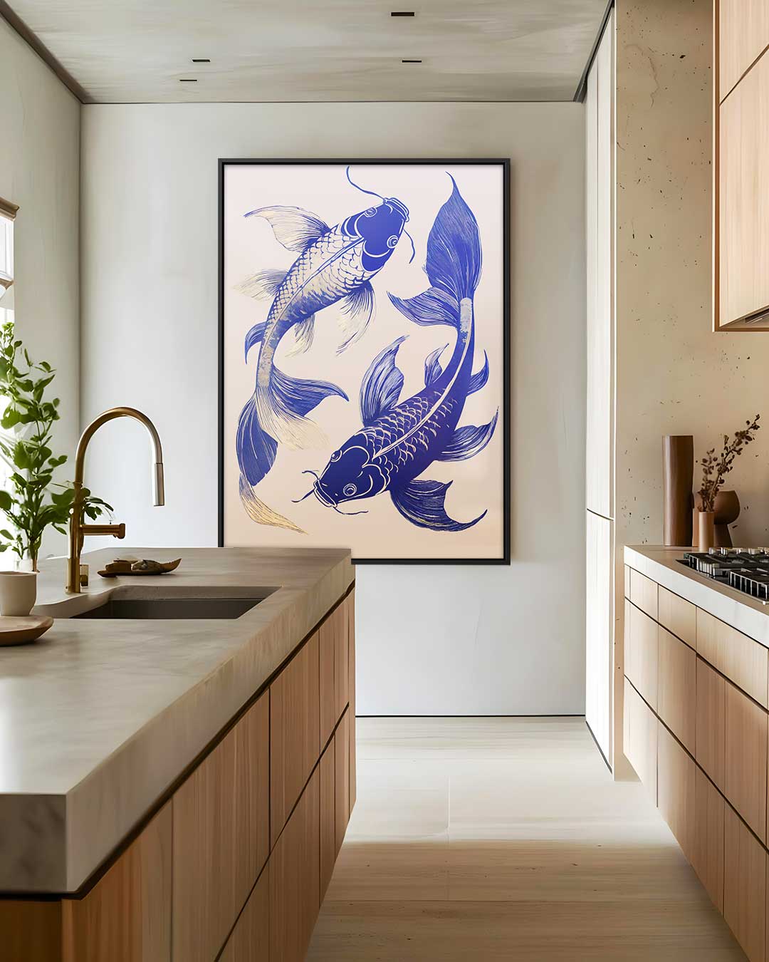 Dansende Koi Vissen – canvas wanddecoratie in portret formaat