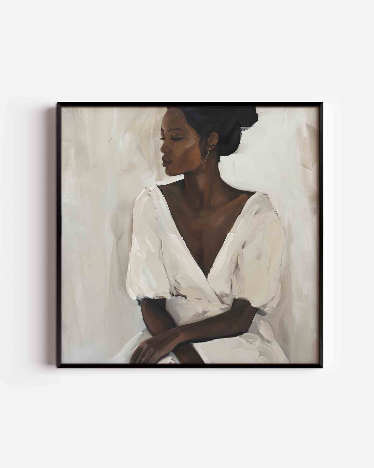 Vrouw in witte jurk – design vierkante poster als wanddecoratie