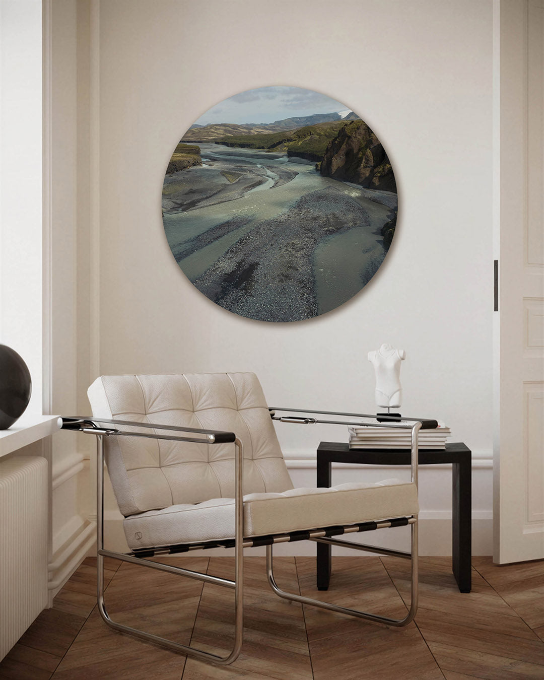 Rivierlandschap – fotografie muurcirkel als ronde wanddecoratie