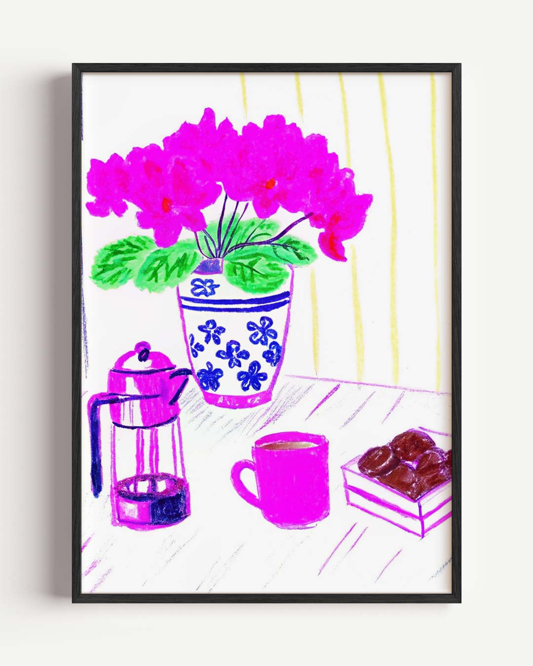Gezellige Koffiehoek in Bloei – keuken portret poster als wanddecoratie