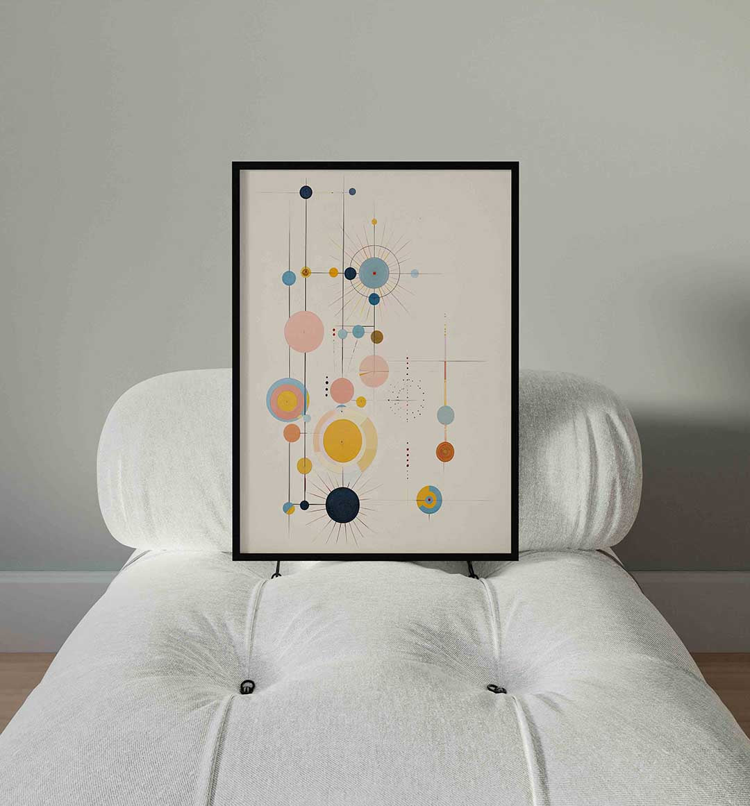 Abstracte cirkels en lijnen – staande surrealistische wanddecoratie van WallArtistic
