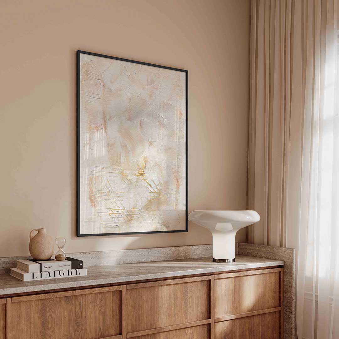 Abstracte beige textuur – kleurrijke poster met vormen in staand formaat