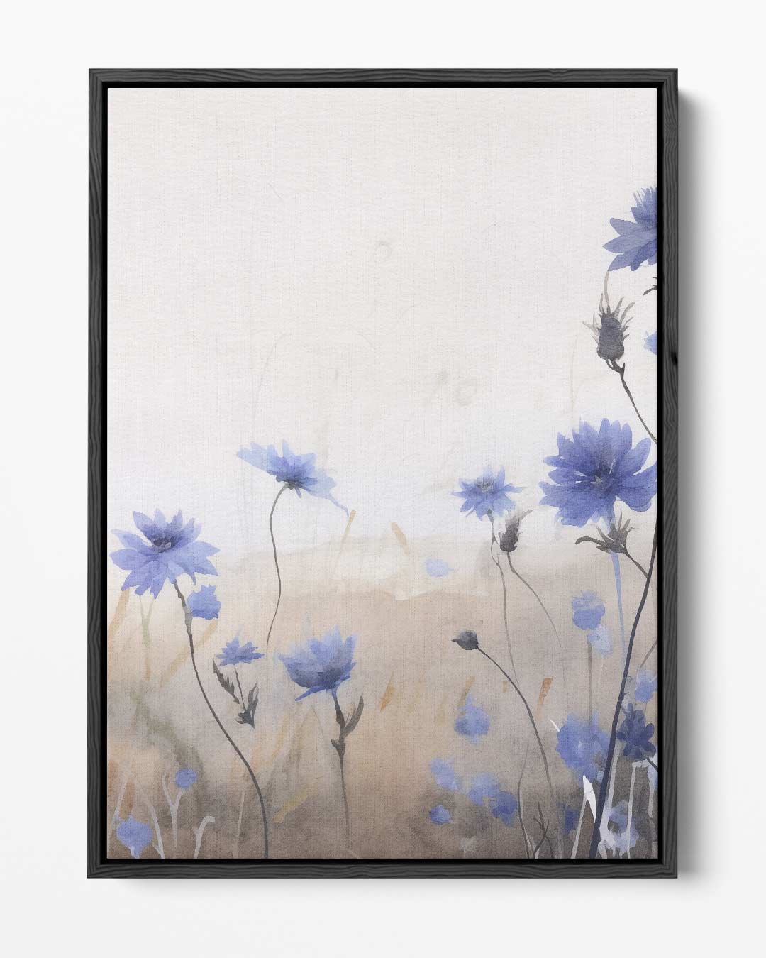 Blauwe Bloemen in Zachte Aquarel – portret kunstwerk als wanddecoratie