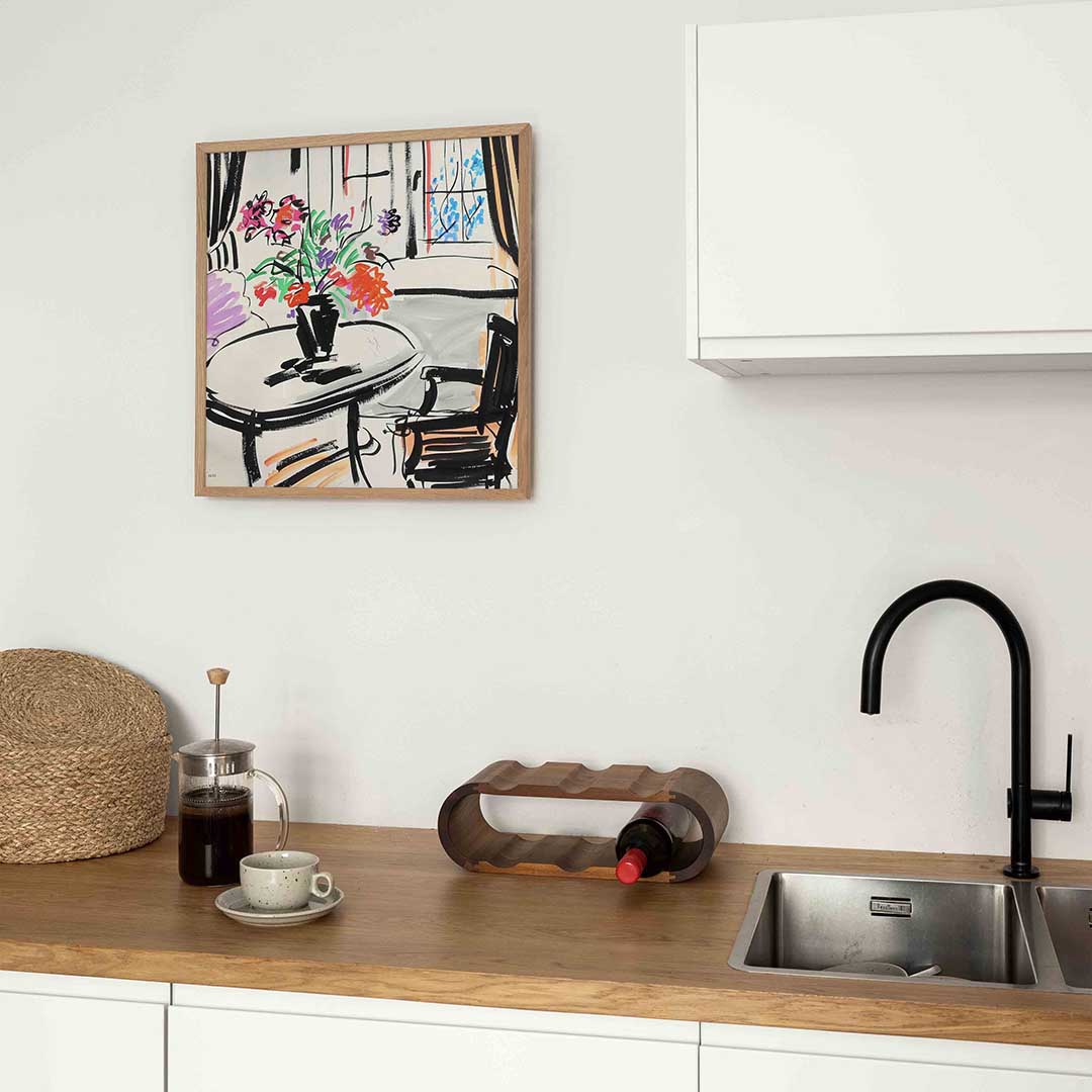 Bloemen op tafel – keukenposter in vierkant formaat